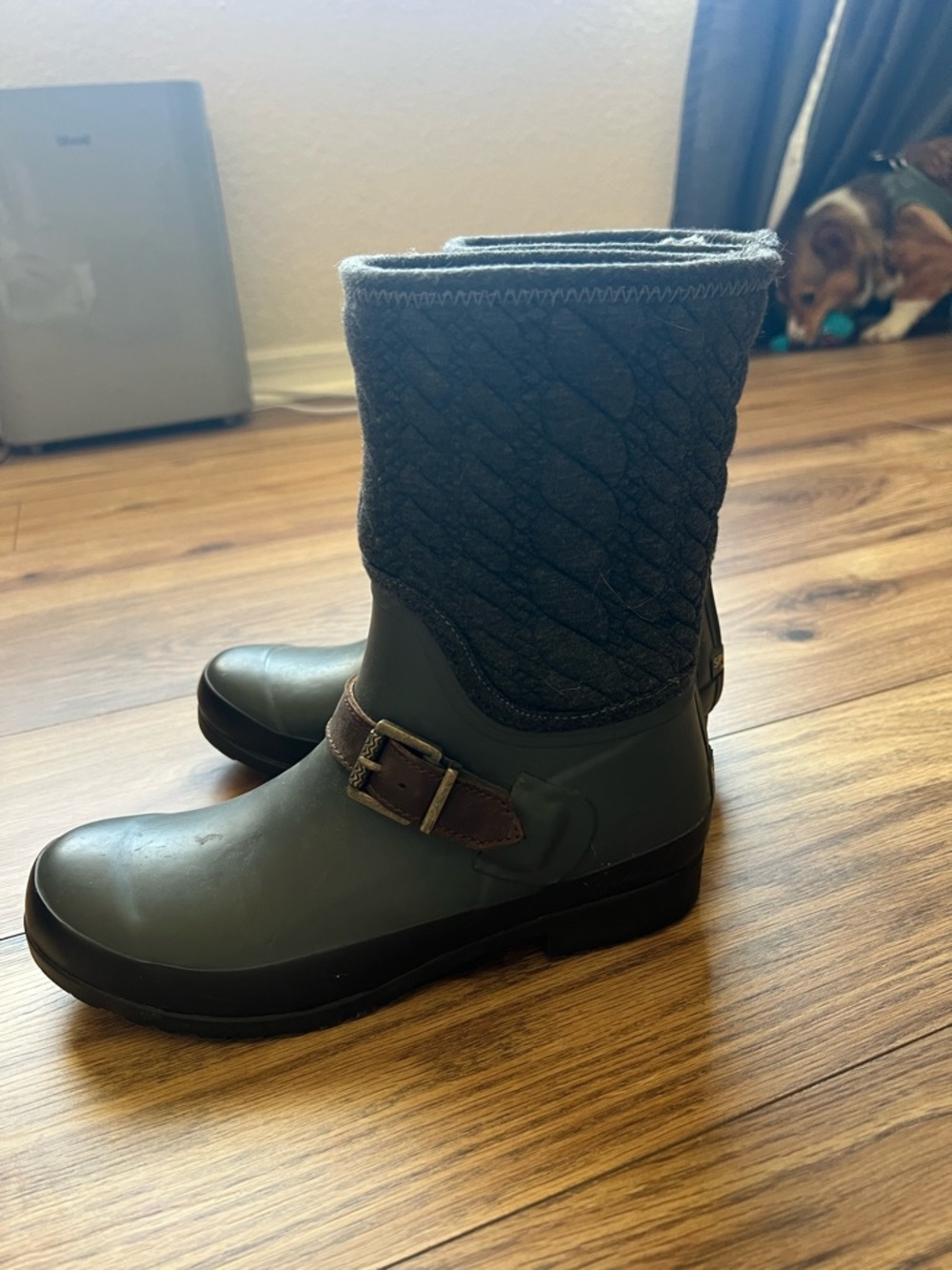 Sperry Olive Green & Charcoal Quilted Winter Rain Boots